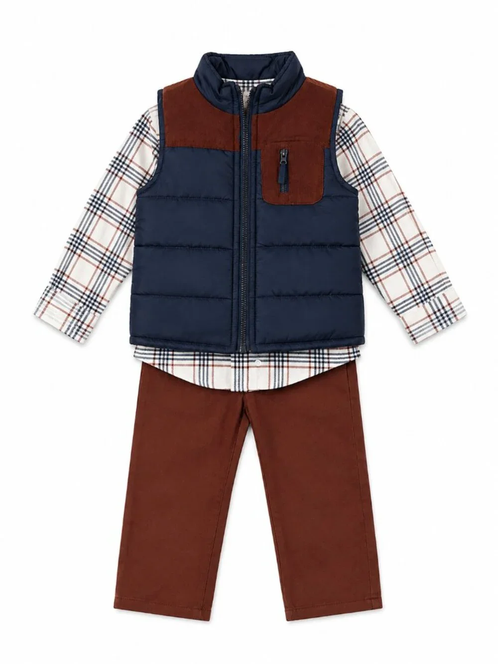 NWT Little Lad 3-Piece Toddler Boy Outfit Set Size 3T Navy Vest Plaid Shirt Pant